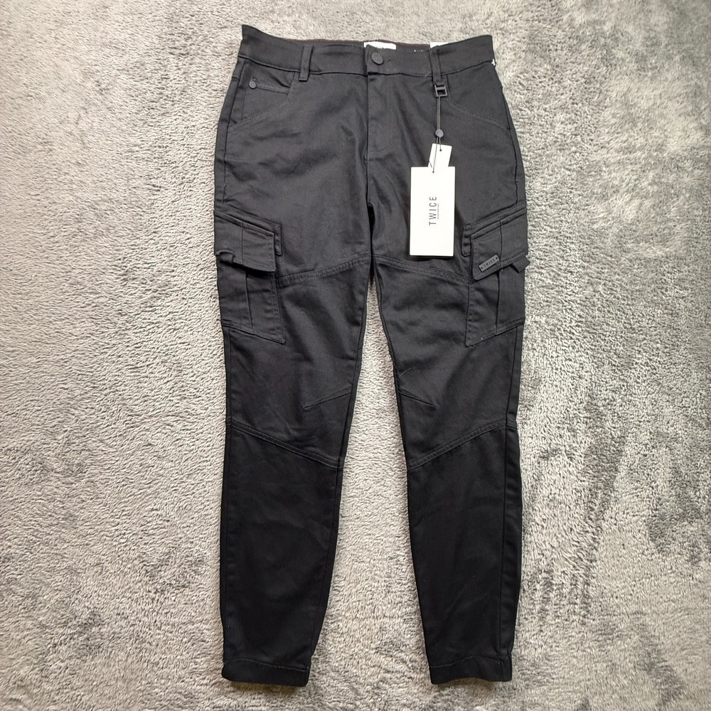 Twice Womens Cargo Joggers Pants NWT Black 3 Way Stretch 30x29 Slash Pocket